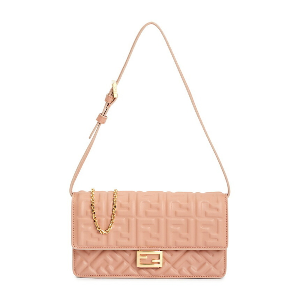 FENDI Baguette Continental Chain Wallet pink nappa leather Shoulder Bag